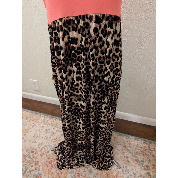 NEW LADIES GLITZY GIRL PINK/ANIMAL PRINT JERSEY LONG MAXI DRESS SIZE S - Picture 3 of 13